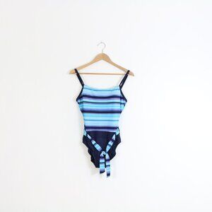 *Body ID Blue Striped One Piece Bathing Suit